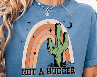 Not a Hugger Cactus T-Shirt – Funny Boho Desert Graphic Tee, Retro Groovy Plant Lover Shirt, Vintage Hippie Southwestern Top