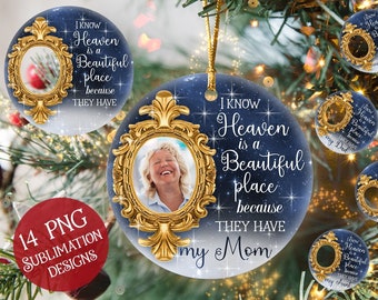 Memorial Christmas PNG BUNDLE, Christmas Photo template digital design, Round Christmas ornament PNG, personalized Memory png