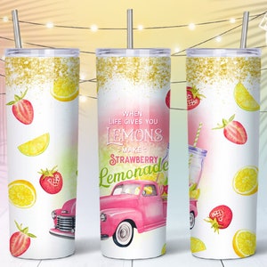 Gobelet limonade sublimation, sublimation limonade fraise, Sublimation de 20 oz, Sublimation  gobelet conique et droit, citron PNG, vodka