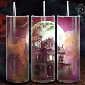 Haunted house tumbler wrap, glow in the dark tumbler design, horror movie tumbler png, halloween tumbler wrap, skinny Tumbler sublimation