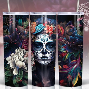 Gobelet sugar skull sublimation, fille mexicaine gobelet design, Sublimation de 20 oz, Sublimation  gobelet conique et droit, automne PNG