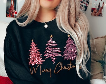 Faux glitters merry christmas png, pinetrees PNG Sublimation Design Download, christmas 2024 t-shirt sublimation design