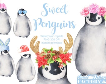 Penguin watercolor clipart, watercolor clipart, christmas penguin, cute penguin, winter animal, cold weather, watercolor winter, cute animal