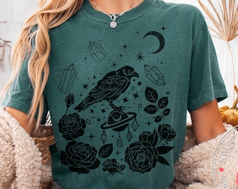 Celestial Raven Linocut T-Shirt