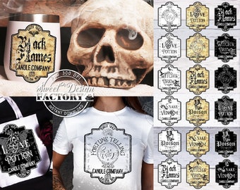 Black Flame Candle PNG, Witch's Brew Label, Halloween Bottle Label png, Halloween Label PNG, Magic Potion png, Halloween tumbler png,