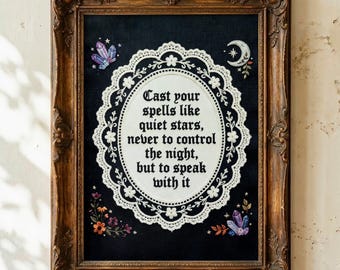 Witch Quote Wall Art, Vintage Witch Decor, Embroidered Textile Print, Cottage Witch Printable, Digital Download