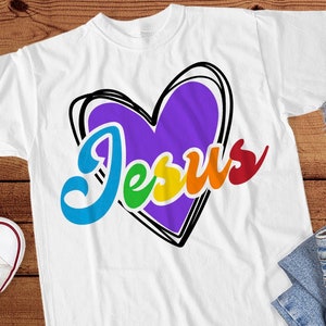 Jésus SVG, Jésus arc en ciel SVG, svg chrétien, coeur arc en ciel svg, Chrétien svg, lgbt svg, arc en ciel svg, jesus coeur svg, baptême svg
