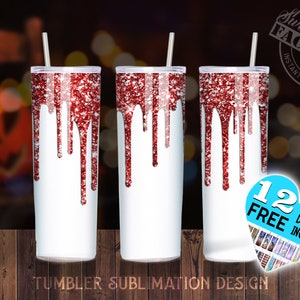 Blood Dripping tumbler PNG, 20 oz Skinny Tumbler, Halloween Sublimation Tumbler PNG, Bloody Tumbler design, blood and glitters tumbler