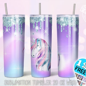 Conception de gobelet licorne, gobelet paillettes,  Sublimation de gobelet  20 oz, gobelet mince design png, gobelet anniversaire