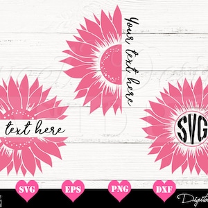 Svg de tournesol, svg de monogramme de tournesol, svg moitié de tournesol, tournesol clipart, tournesol dxf, Svg coupe fichier, svg d'été