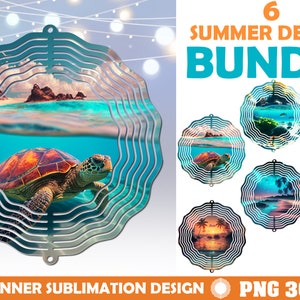 Summer Theme Wind Spinner Design BUNDLE, Spinner Sublimation Design png, Instant Download, beach design wrap png, Sublimation Designs image 1