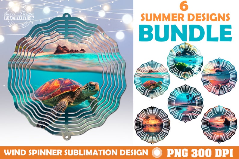 Summer Theme Wind Spinner Design BUNDLE, Spinner Sublimation Design png, Instant Download, beach design wrap png, Sublimation Designs image 1