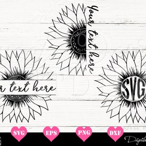 Svg de tournesol, svg de monogramme de tournesol, svg moitié de tournesol, tournesol clipart, tournesol dxf, Svg coupe fichier, svg d'été