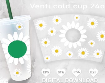 Daisy Starbucks cup svg, Retro Flower Starbucks Cup SVG Full Wrap Design, floral 24oz Venti Tumbler, easter Venti Cold Cup 24 Oz For Cricut