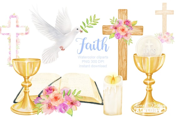 Clipart religion aquarelle, bapteme clipart, communion clipart, croix florale clipart, bible clipart, colombe aquarelle, paques clipart