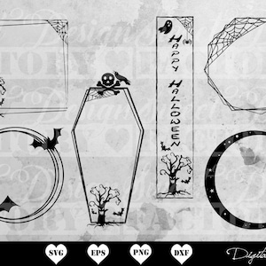 Cadre Halloween SVG, cadre chauve souris SVG, sorcière svg, Halloween vecteur, Halloween monogramme cadre svg, Couronne Halloween Svg