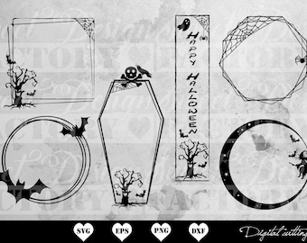 Halloween frame SVG, halloween Wreath Frame Svg, Halloween Vector, Halloween cricut, Halloween Monogram Frame svg, gothic Monogram svg