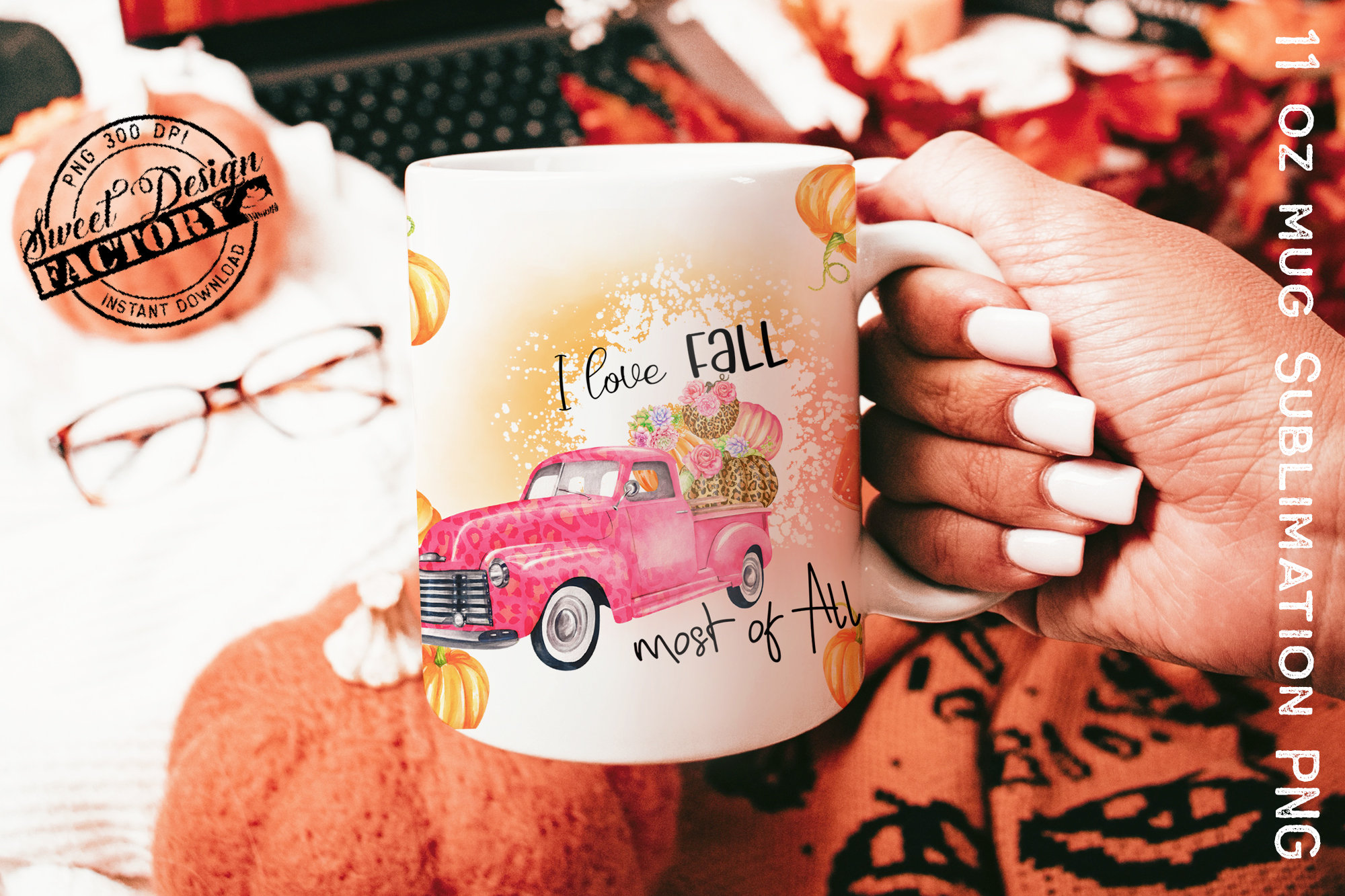 Fall Lover Mug Png, 11 Oz and 15 Oz Pumpkin Spice