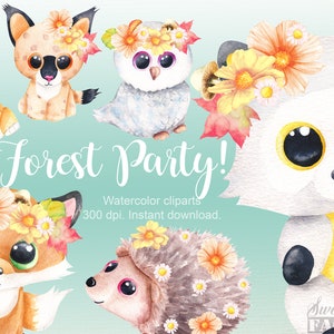 Clipart d'animaux de la foret à l'aquarelle, animal mignon, peluche clipart, renard aquarelle,naissance clipart, invitation anniversaire