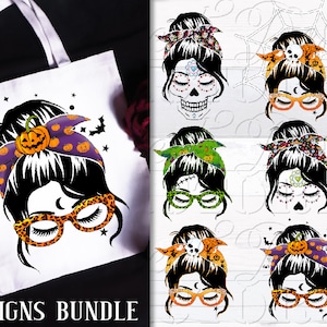 Spooky Mama PNG, sugar skull png, Horror png, messy Bun Hair png, witchy woman png, Horror png, halloween mom png, Halloween shirt