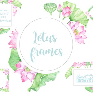Cadre floral à l'aquarelle, cadre lotus, invitation de mariage, mariage clipart, fleurs aquarelle, clip art floral, diy mariage, printemps
