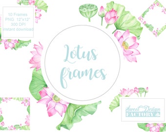 Watercolor floral frame, lotus frame, wedding clipart, watercolor flowers, invitation clipart, floral clip art, baby shower frame, spring