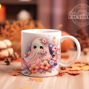 Ghost mug png, 11 Oz and 15 Oz halloween Sublimation Mug wrap, ghost Sublimation Wrap, Mug Design PNG, digital download