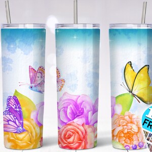 Aquarelle Florale 20 oz Skinny Tumbler, fleurs gobelet png, gobelet aquarelle png,  gobelet floral, gobelet de printemps png, aquarelle png