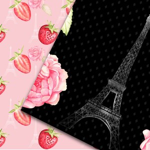 Valentine paper pack, Valentine'day paper, romantic paris, love paper, wedding stationery, eiffel tower, watercolor flowers, macaron image 6