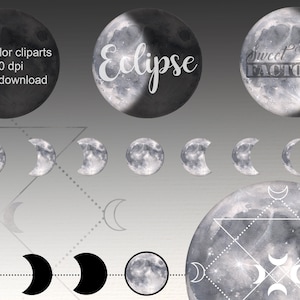 Aquarell Mond-Clipart, Finsternis-Clipart, Vollmond, Mondfinsternis, mystische Clipart, Clipart-Magie, Clipart-Hexerei