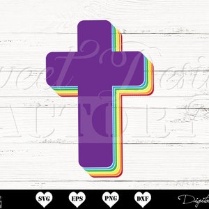 Croix SVG, svg chrétien, croix arc en ciel svg, Chrétien svg, lgbt svg, arc en ciel svg, croix retro svg, religieux svg, croix style 80