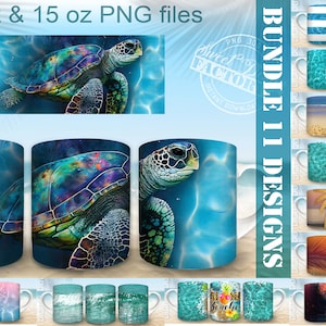 SUMMER Mug Sublimation designs BUNDLE, 11 oz and 15 oz mug png, Sublimation Mug Template, beach mug wrap png, Mug Design PNG, ocean mug png