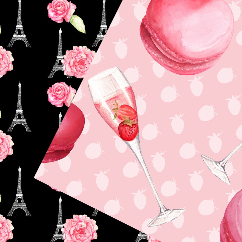 Valentine paper pack, Valentine'day paper, romantic paris, love paper, wedding stationery, eiffel tower, watercolor flowers, macaron image 2