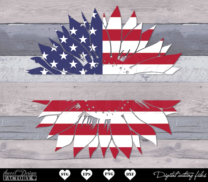 Memorial day svg USA sunflower split svg American Flag Flag | Etsy