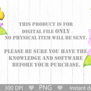 Puede incluir: Una descarga digital de una ilustraci&oacute;n de acuarela de un cono de helado cubierto con flores rosas, moradas y melocot&oacute;n y mariposas. El texto "THIS PRODUCT IS FOR DIGITAL FILE ONLY NO PHYSICAL ITEM WILL BE SENT. PLEASE BE SURE YOU HAVE THE KNOWLEDGE AND SOFTWARE BEFORE YOUR PURCHASE." est&aacute; escrito en gris sobre un fondo de madera blanca.