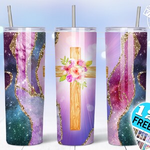 Gobelet religieux 20oz PNG Design Téléchargement numérique, croix et fleurs gobelet, gobelet chrétien png, gobelet pâques png, verre bapteme