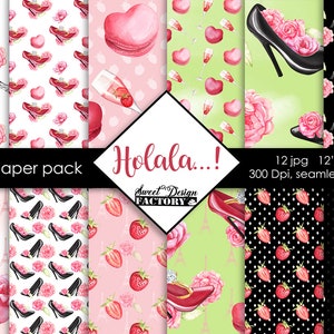 Valentine paper pack, Valentine'day paper, romantic paris, love paper, wedding stationery, eiffel tower, watercolor flowers, macaron image 1