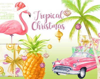Tropical Christmas PNG, watercolor clipart, Flamingo Sublimation Design, Printable Watercolor, Christmas Shirt, christmas flamingo