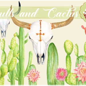 Clipart cactus / cactus aquarelle/ clipart western/ buffalo clipart/ crane clipart/ clipart fleur/ clipart floral/ planificateur été