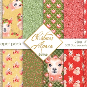 Lama aquarelle papier numérique sans couture/ bébé lama motif/  lama noel/  papier cadeau alpaca
