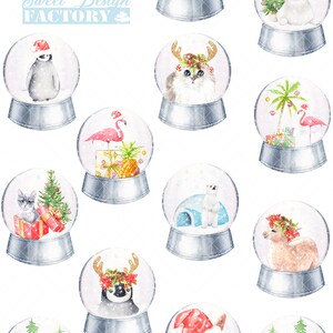 Akvarell snöglob clipart, jul clipart, vinter clipart, pingvin, lama, akvarell djur, sött djur, akvarell jul bild 2