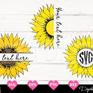 Sunflower monogram, Flower Svg, Sunflower clipart, Sunflower split svg, Sunflower Svg Cut file, sunflower wedding, sunflower vector file