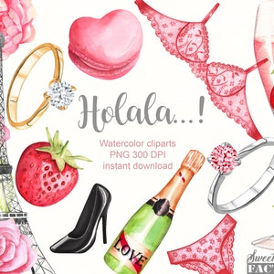 Clipart San Valentín en Acuarela, Love Clipart, Clipart Paris, Wedding Clipart, Couple Clipart, Clip Art Macaron, Engagement Ring