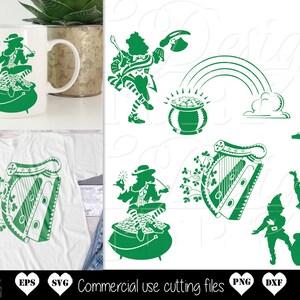 Bundle de SVG de Saint Patrick, svg de lutin, svg st patrick, svg irlandais, svg de shamrock, svg de chance, svg de lyre, trefle svg