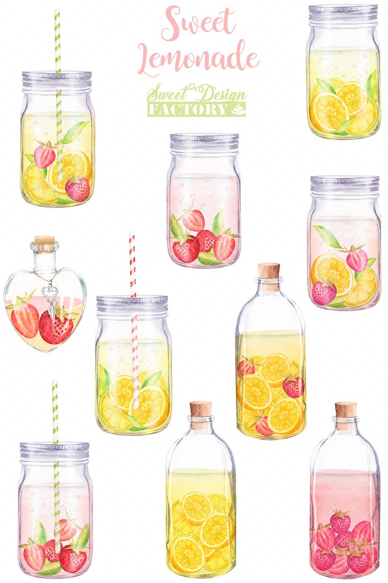 Limonade clipart, été clipart, citron aquarelle clipart, boisson clipart, fruits clipart, limonade rose, détox clipart, mojito clipart image 2