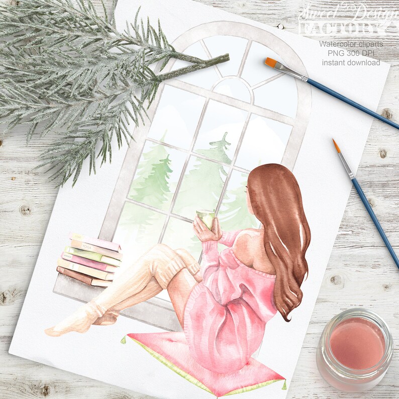 Winter sublimation png, winter watercolor clipart, winter girl png, hygge png, winter sublimation design, cold weather png, cozy winter png. imagem 6