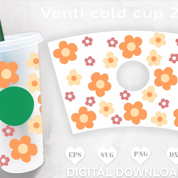 Fleurs groovy Starbucks cup svg, floral starbucks svg, Starbucks svg design, Paques starbucks svg, printemps starbucks design