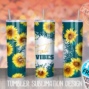 Gobelet tournesol sublimation, automne gobelet design, Sublimation de 20 oz, Sublimation  gobelet conique et droit, automne PNG