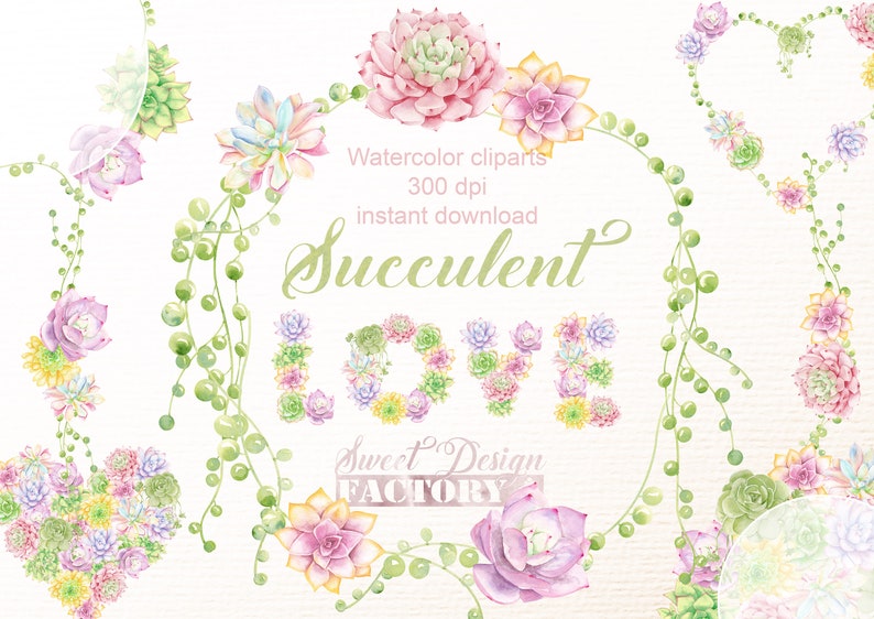 Succulentes clipart/ succulente aquarelle/ clipart aquarelle/ couronne de fleurs/ plantes peintes à la main/ invitation mariage/ naissance image 1