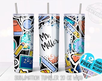 Teacher Tumbler png, 20 Oz skinny tumbler png, school Tumbler PNG, Add Your Own Name Teacher Tumbler, teacher gift, Seamless tumbler png